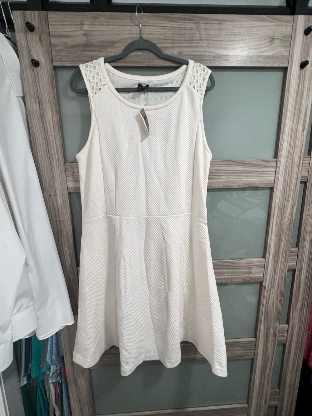 Ann Taylor Cream Sleeveless Textured Skater Dress